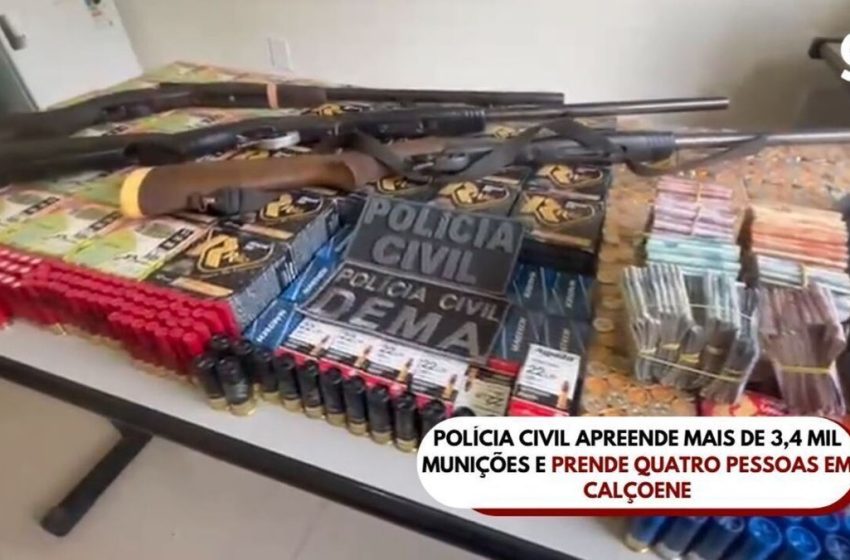  Polícia Civil apreende mais de 3,4 mil munições e prende quatro pessoas em Calçoene