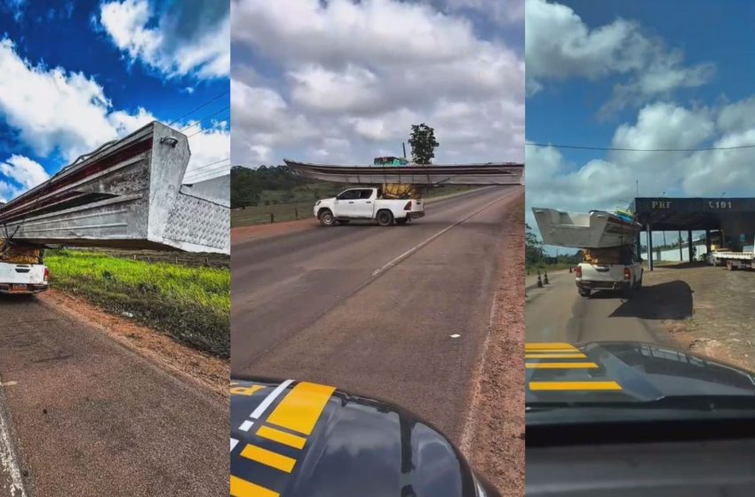  VÍDEO: PRF flagra transporte irregular de embarcação na BR-156, em Oiapoque