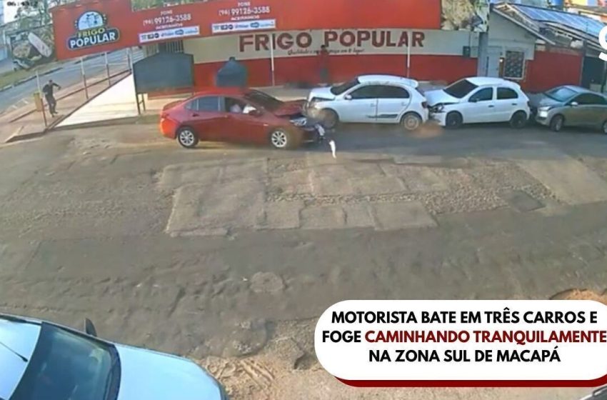  Motorista bate em três carros e foge caminhando tranquilamente na Zona Sul de Macapá; VÍDEO